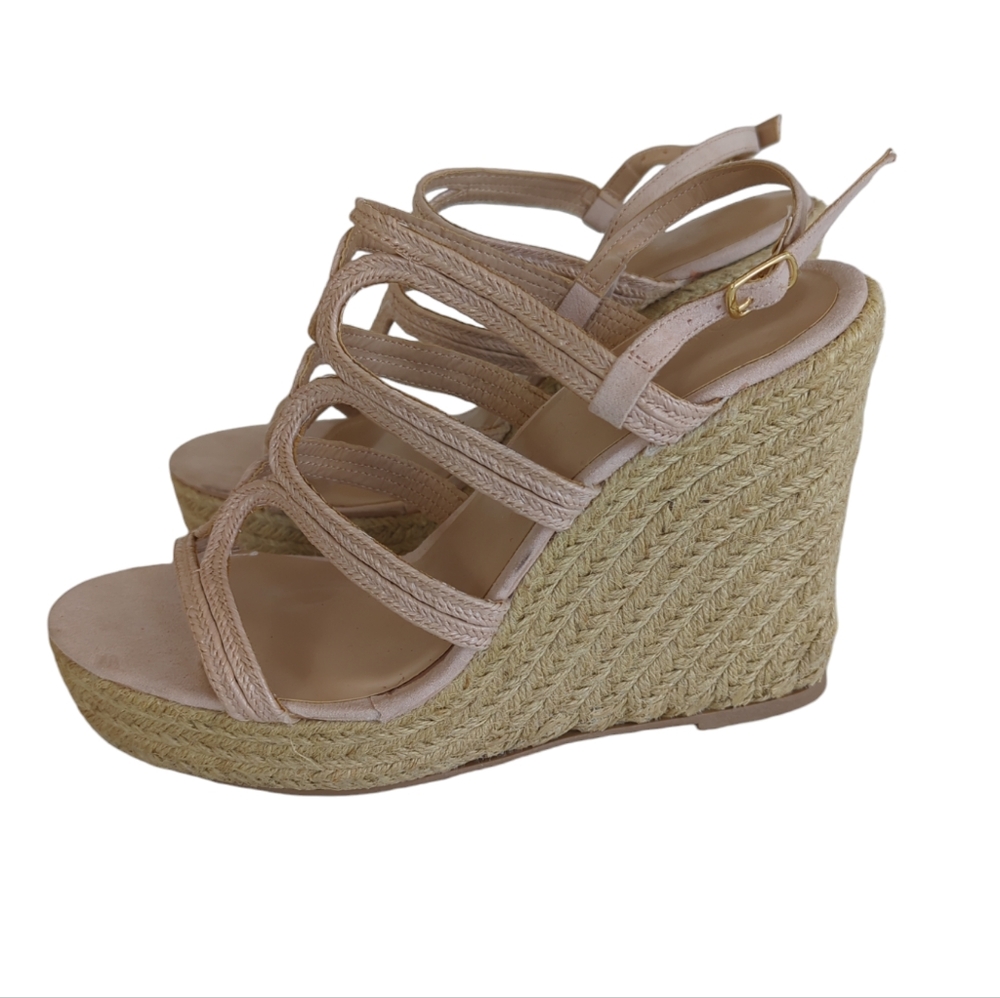 Wild Diva Lounge Strappy Jute Espadrille Wedge Sandal Shoes 10 Cream Beige/Tan - Picture 7 of 16